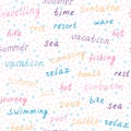 Seamless pattern with colorful words on summer and traveling theme